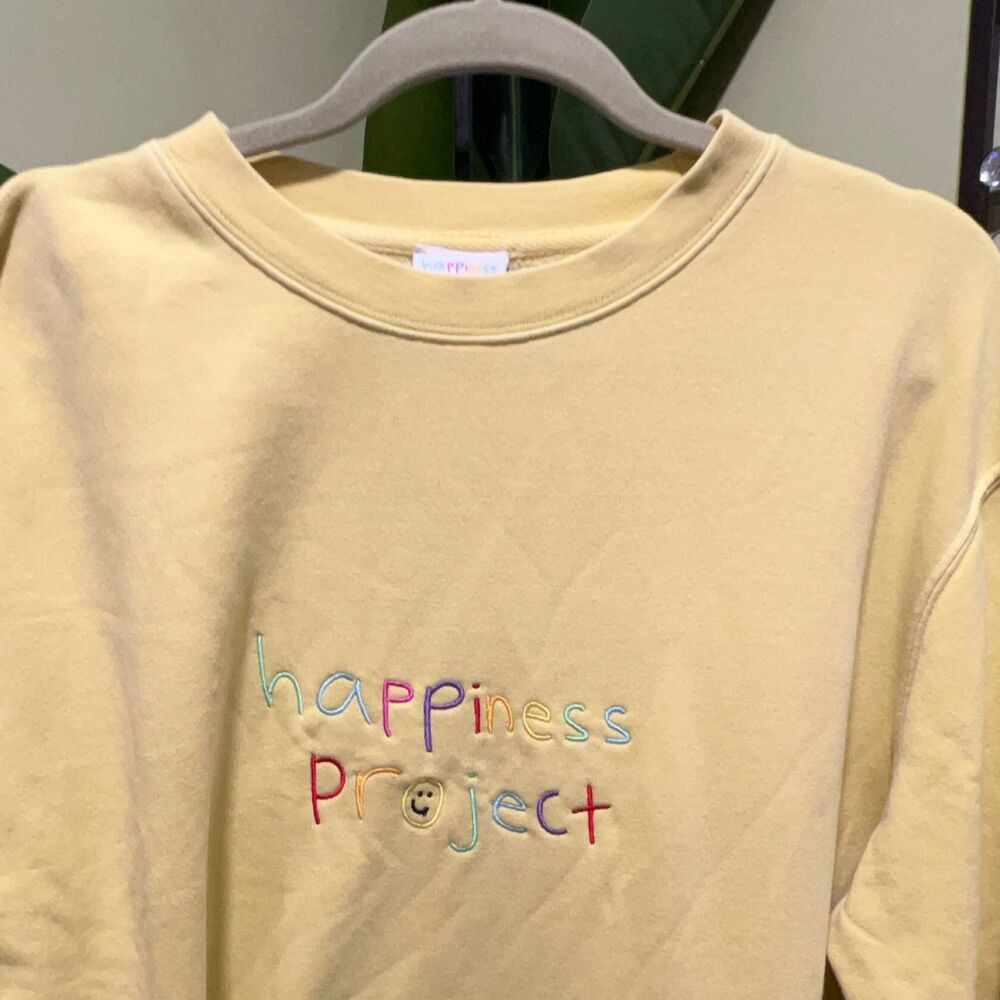 Happiness Project Embroidered Sweatshirt Yellow L Multicolor Smiley Face